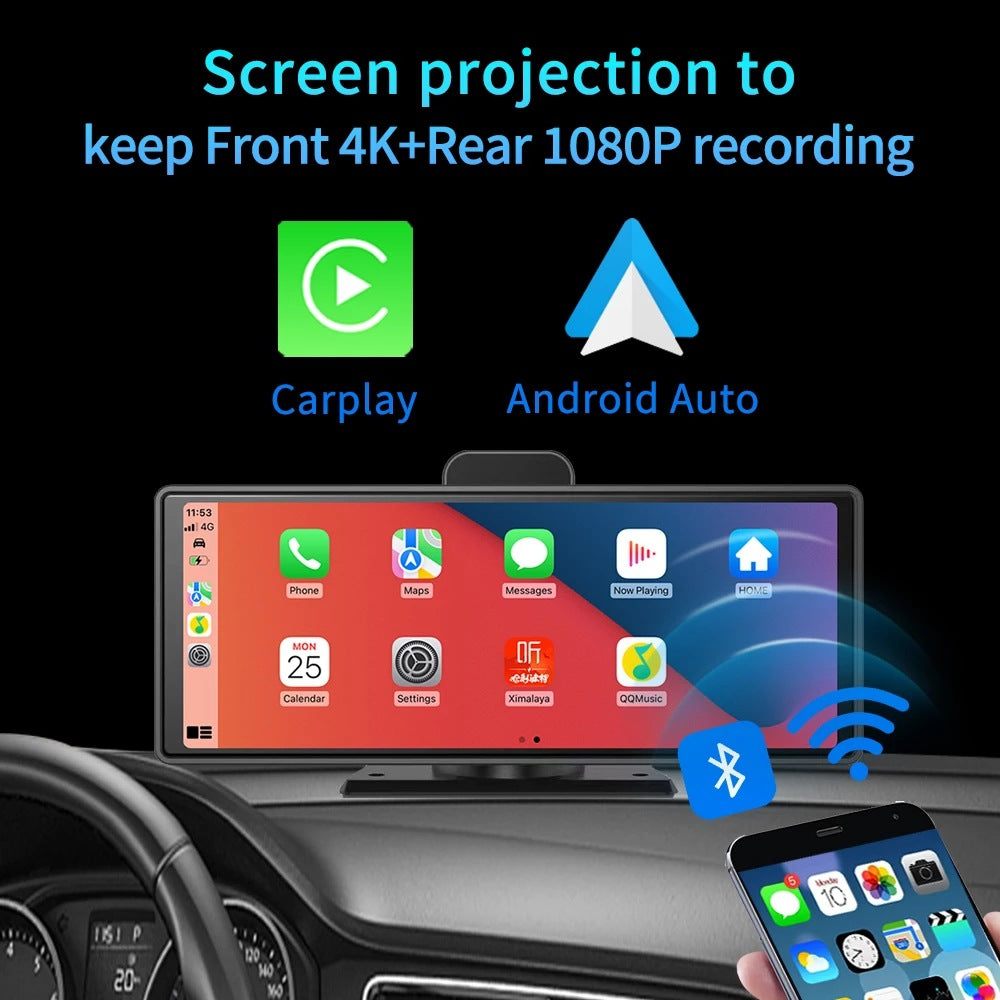NexusHub Dual-Vision 1080P Front & Rear Streaming Media CarPlay Smart Screen